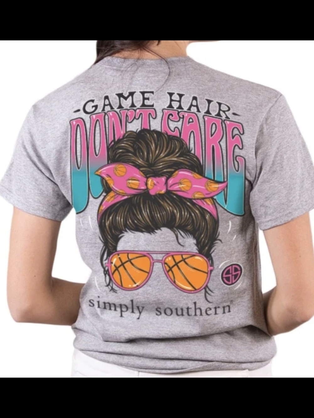 Simply Southern Gray Crewneck Short-Sleeve "Game Hair"  Tee For Basketball